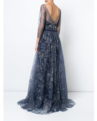 Robe de soirée brodée bleu marine Marchesa Notte