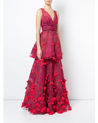 Robe de soirée brodée rouge Marchesa Notte