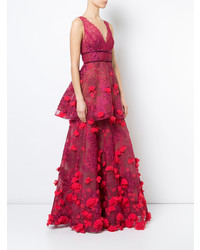 Robe de soirée brodée rouge Marchesa Notte