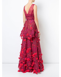 Robe de soirée brodée rouge Marchesa Notte