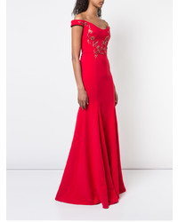 Robe de soirée brodée rouge Marchesa Notte