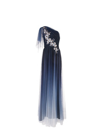 Robe de soirée de tulle à fleurs bleu marine Marchesa Notte