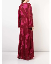 Robe de soirée de tulle à fleurs bordeaux Sachin + Babi