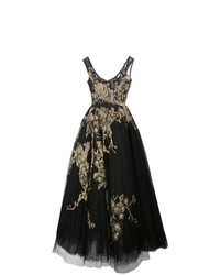 Robe de soirée de tulle à fleurs noire Marchesa