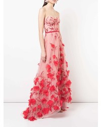 Robe de soirée de tulle à fleurs rose Marchesa Notte