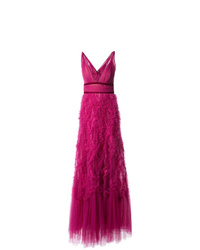 Robe de soirée de tulle à volants fuchsia