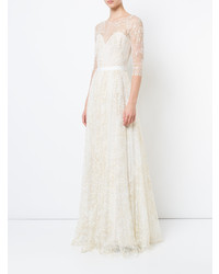 Robe de soirée de tulle beige Marchesa Notte