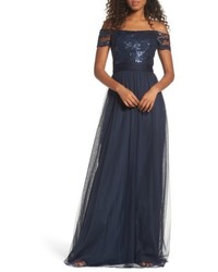 Robe de soirée de tulle bleu marine