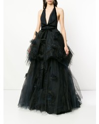 Robe de soirée de tulle bleu marine Marchesa