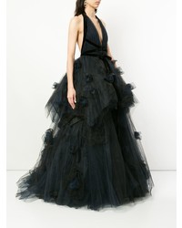 Robe de soirée de tulle bleu marine Marchesa