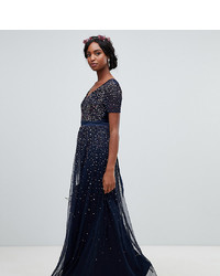 Robe de soirée de tulle bleu marine Maya Tall