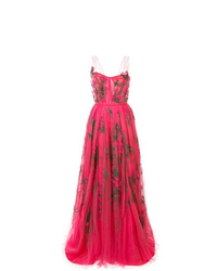 Robe de soirée de tulle brodée fuchsia