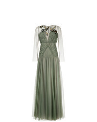 Robe de soirée de tulle brodée olive