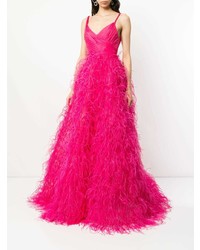 Robe de soirée de tulle fuchsia Monique Lhuillier