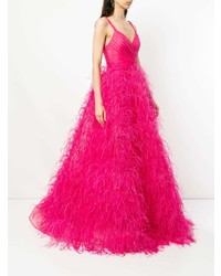 Robe de soirée de tulle fuchsia Monique Lhuillier