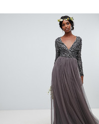 Robe de soirée de tulle gris foncé