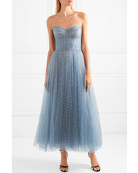 Robe de soirée de tulle ornée bleu clair Monique Lhuillier