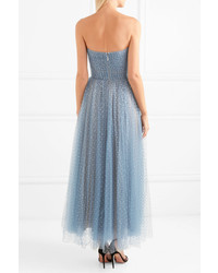 Robe de soirée de tulle ornée bleu clair Monique Lhuillier