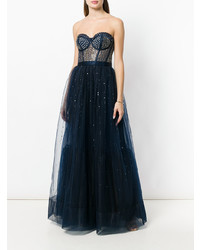 Robe de soirée de tulle ornée bleu marine Temperley London