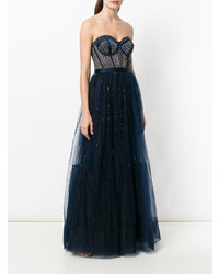 Robe de soirée de tulle ornée bleu marine Temperley London