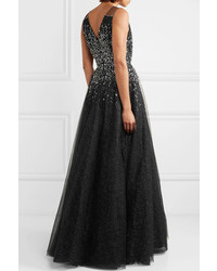 Robe de soirée de tulle ornée noire Jenny Packham