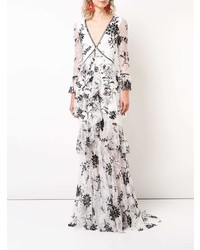 Robe de soirée en dentelle à fleurs blanche et noire Marchesa Notte