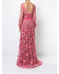 Robe de soirée en dentelle à fleurs fuchsia Marchesa Notte