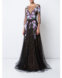 Robe de soirée en dentelle à fleurs noire Marchesa Notte