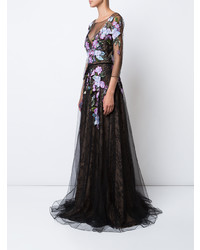 Robe de soirée en dentelle à fleurs noire Marchesa Notte