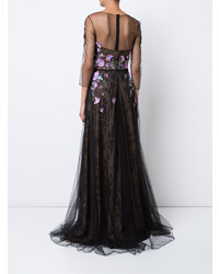 Robe de soirée en dentelle à fleurs noire Marchesa Notte