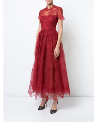 Robe de soirée en dentelle brodée rouge Marchesa Notte