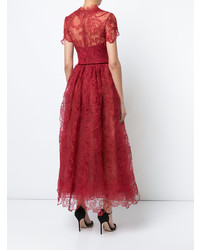 Robe de soirée en dentelle brodée rouge Marchesa Notte