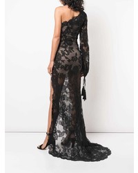 Robe de soirée en dentelle fendue noire Oscar de la Renta