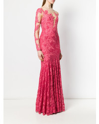 Robe de soirée en dentelle fuchsia Olvi´S