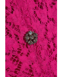 Robe de soirée en dentelle ornée fuchsia Dolce & Gabbana