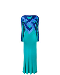 Robe de soirée en dentelle ornée turquoise