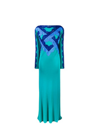 Robe de soirée en dentelle ornée turquoise Emilio Pucci