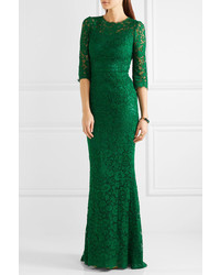Robe de soirée en dentelle ornée verte Dolce & Gabbana