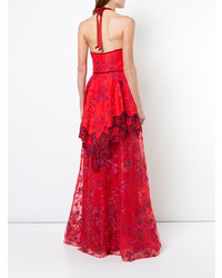 Robe de soirée en dentelle rouge Marchesa Notte