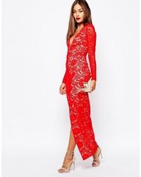 Robe de soirée en dentelle rouge Missguided