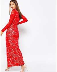 Robe de soirée en dentelle rouge Missguided