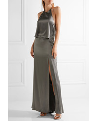 Robe de soirée en satin gris foncé Halston