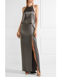 Robe de soirée en satin gris foncé Halston