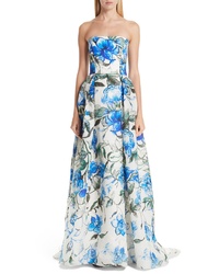 Robe de soirée en soie à fleurs bleu clair