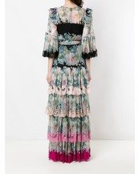 Robe de soirée en soie à fleurs multicolore Dolce & Gabbana