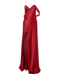 Robe de soirée en soie fendue rouge Michelle Mason