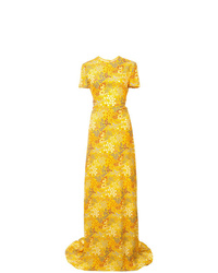 Robe de soirée en soie imprimée jaune Carolina Herrera