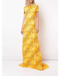 Robe de soirée en soie imprimée jaune Carolina Herrera