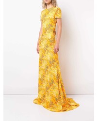 Robe de soirée en soie imprimée jaune Carolina Herrera