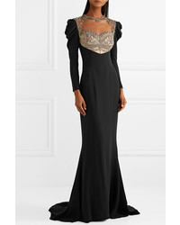 Robe de soirée en soie ornée noire Reem Acra